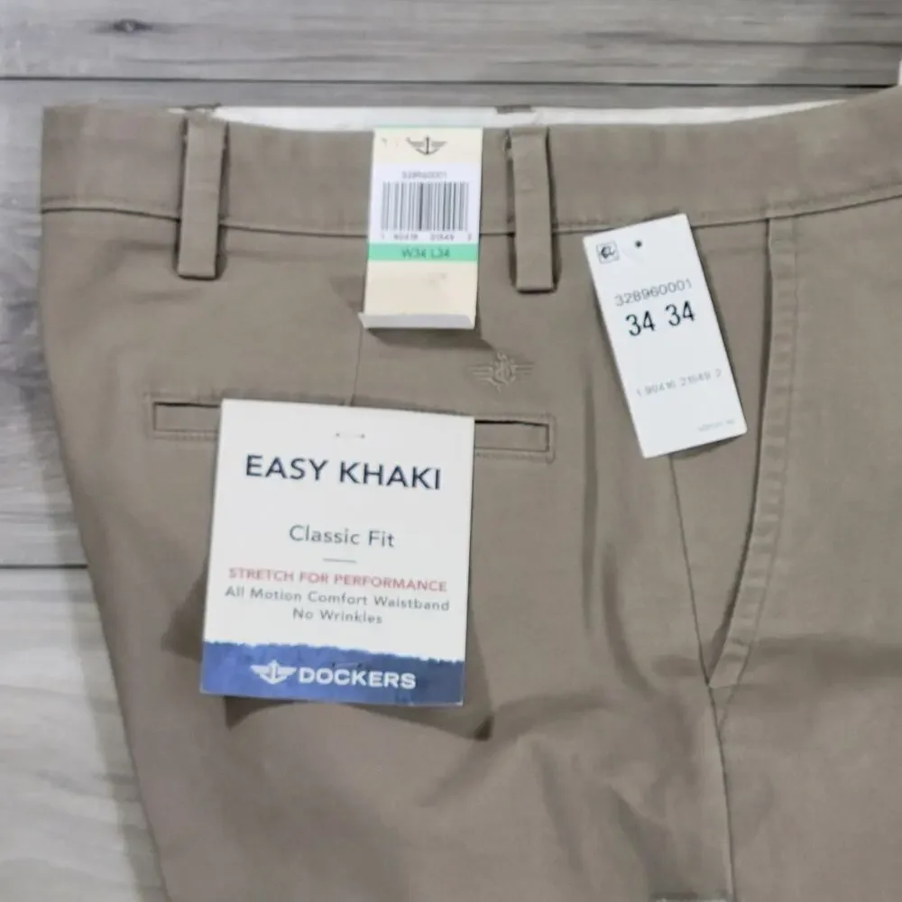 Dockers Pants Men's 34x34 Khaki Easy Khaki Classic Fit Stretch New